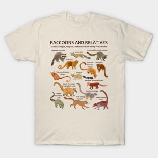 Raccoons and relatives: Coatis, olingos, ringtails, and raccoons (light background) T-Shirt